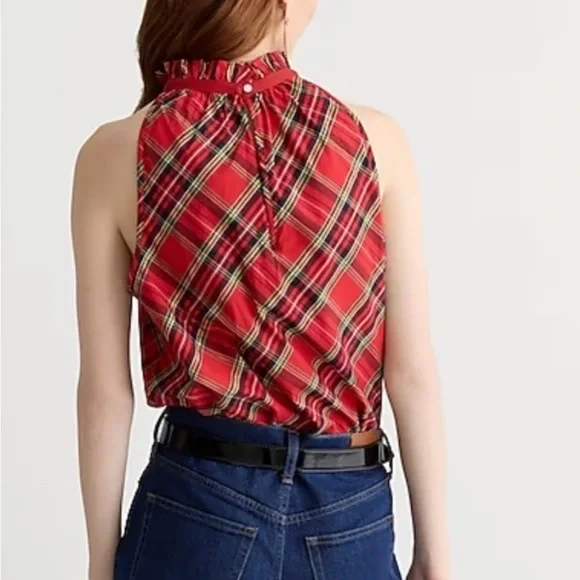 Brand new with tag Ruffleneck sleeveless poplin top Good Tidings plaid small - Picture 3 of 12